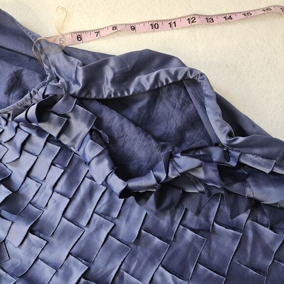 NWT ESLEY Sz M Navy BlueDress Satin Look Side Zip Soft Round Neck Fringe - Picture 6 of 7